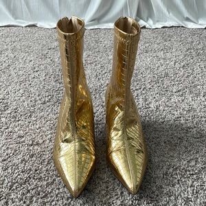 Gold, croc-print, sock booties are FABULOUS!